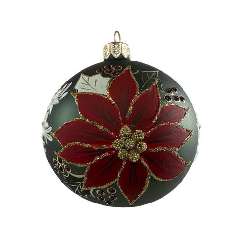 GLASS ORNAMENT - Green/red poinsettia - FOR PRE-ORDER (coming at the beginning of October)