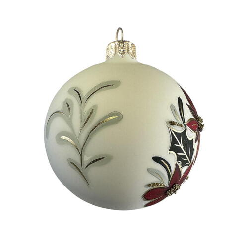 GLASS ORNAMENT - Cream/green/red poinsettias - FOR PRE-ORDER (coming at the beginning of October)