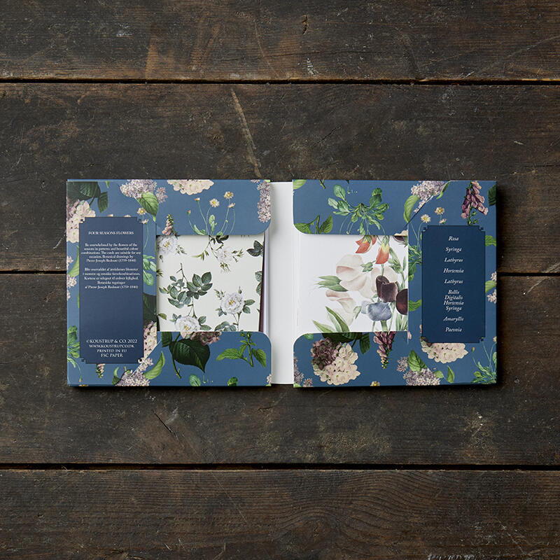 Fyra säsongsblommor - Mapp med fyrkantig kort