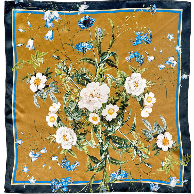 Silketørklæde Guld 100 cm Blue Flower Garden