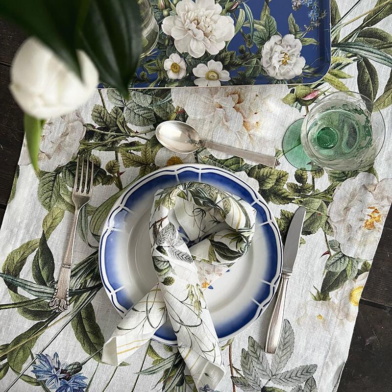 TISCHLÄUFER LEINEN - Blue Flower Garden