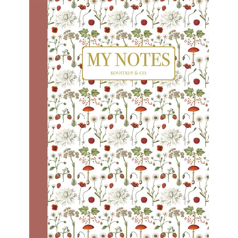 Noteshæfte - Rød floral mønster