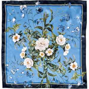 FOULARD EN SOIE - Blue Flower Garden JL - Bleu clair 50 cm - PRÉ-COMMANDE (Arrivée mi-février)