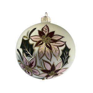 GLASS ORNAMENT - Cream/green/pink poinsettias - FOR PRE-ORDER (coming at the beginning of October)