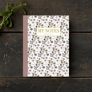 Noteshæfte - Rosa floral mønster